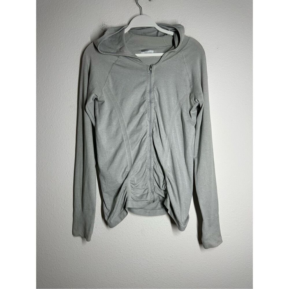 Athleta Womens Fast Track Jacket Sz XL Gray Full Zip Hooded Ruched